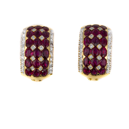 Multi Row Diamond & Ruby Clip On Earrings