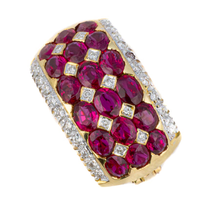 Multi Row Diamond & Ruby Clip On Earrings