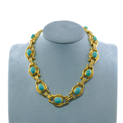 David Webb Turquoise Cabochon Link Necklace