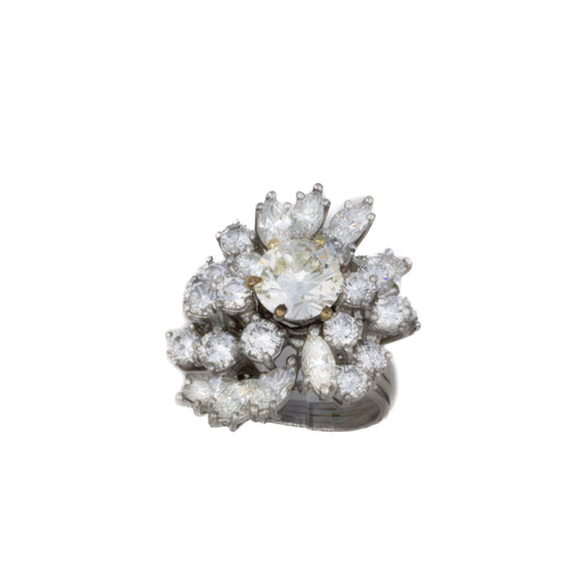 Platinum Round and Marquise Diamond Cluster Cocktail Ring