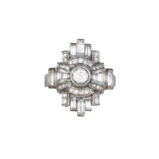 Geometric Baguette & Round Diamond Ring