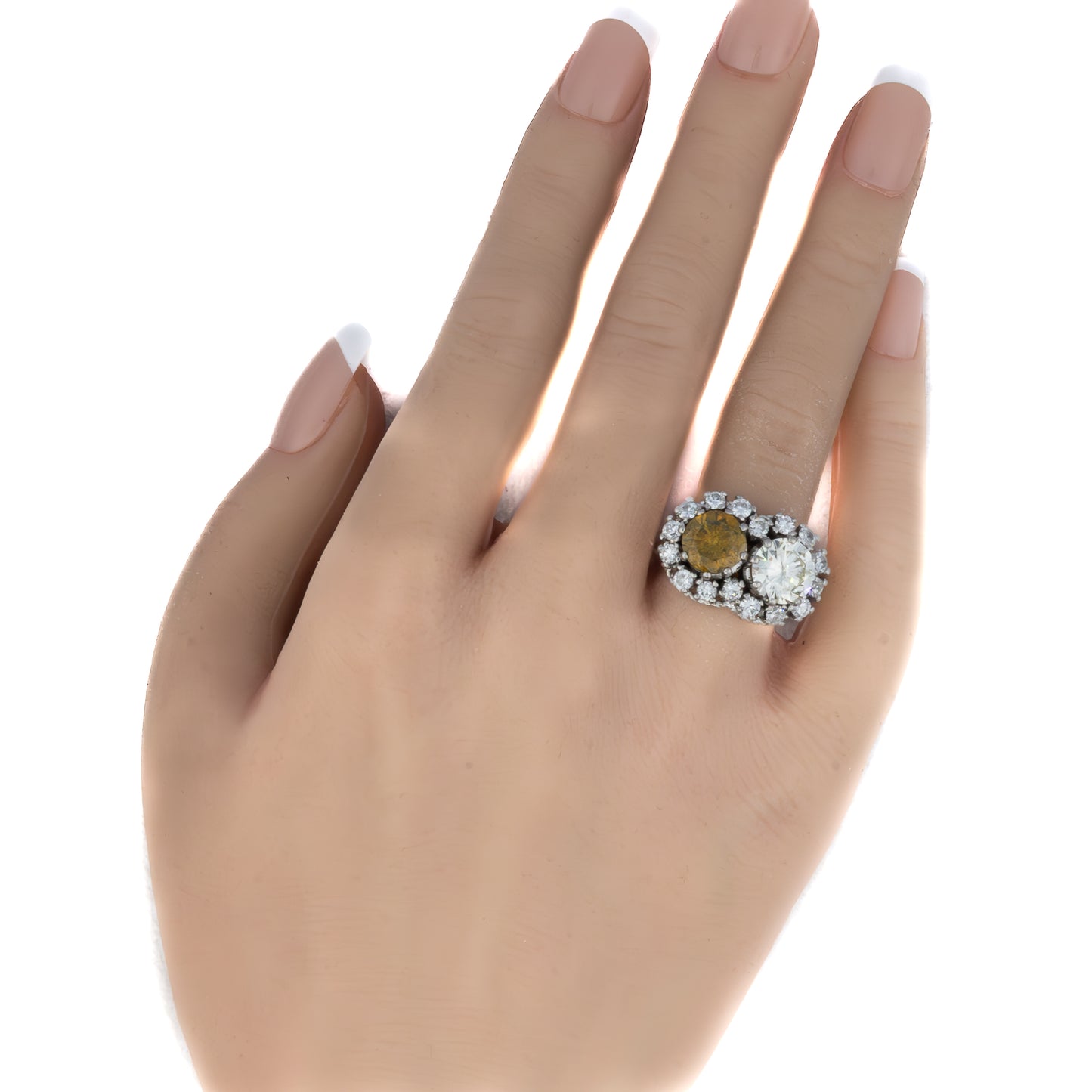 Art Deco Platinum Toi et Moi Diamond Halo Ring