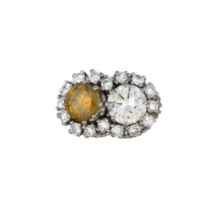 Art Deco Platinum Toi et Moi Diamond Halo Ring