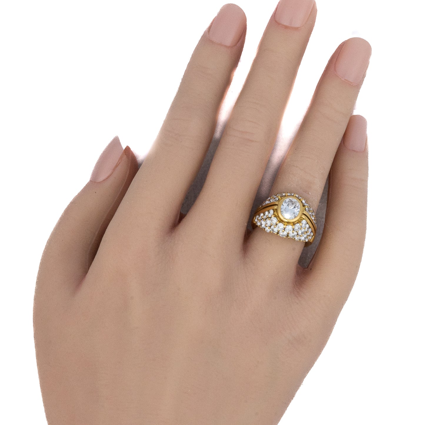 Yellow Gold Oval Diamond Dome Ring