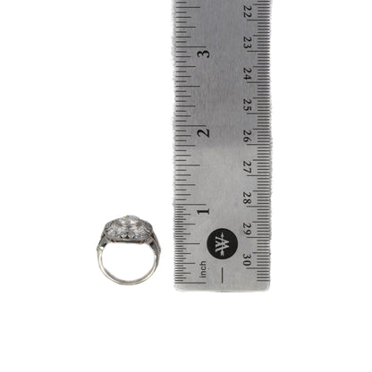 White Gold Art Deco Circular Diamond Halo Ring
