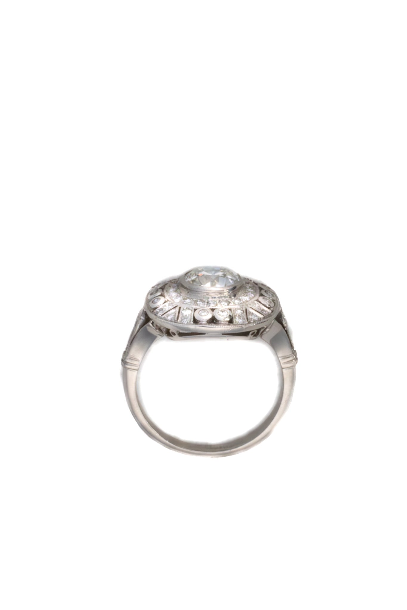 White Gold Art Deco Circular Diamond Halo Ring