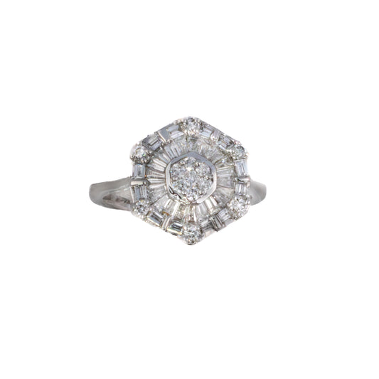 Hexagonal Baguette & Round Diamond Cluster Ring