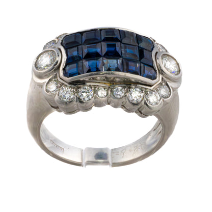 Art Deco Platinum Invisible-Set Sapphire & Diamond Ring