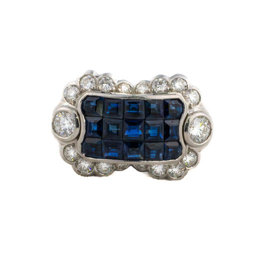 Art Deco Platinum Invisible-Set Sapphire & Diamond Ring