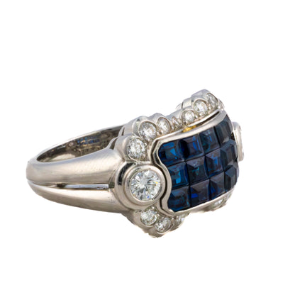Art Deco Platinum Invisible-Set Sapphire & Diamond Ring