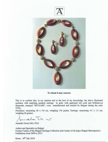 Bulgari Coral and Diamond Necklace and Earrings