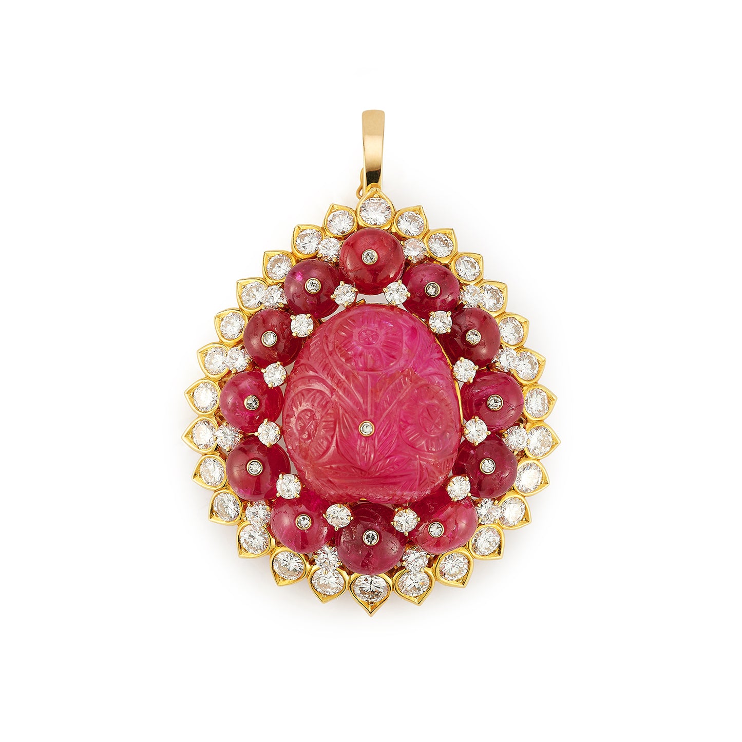 David Webb Carved Ruby And Diamond Brooch