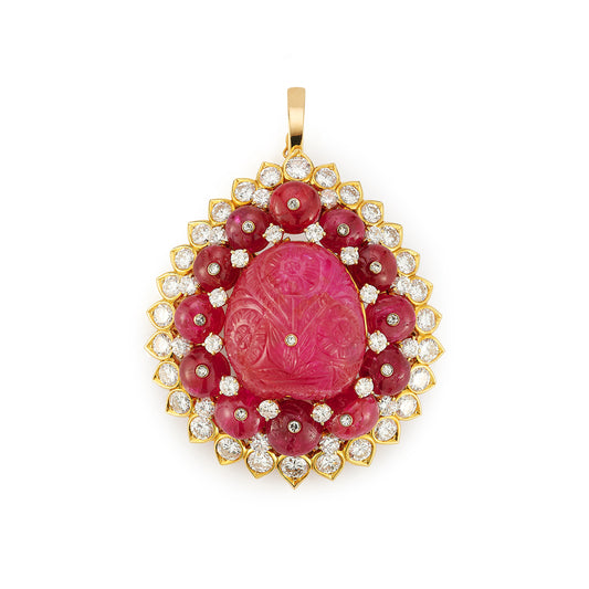 David Webb Carved Ruby And Diamond Brooch