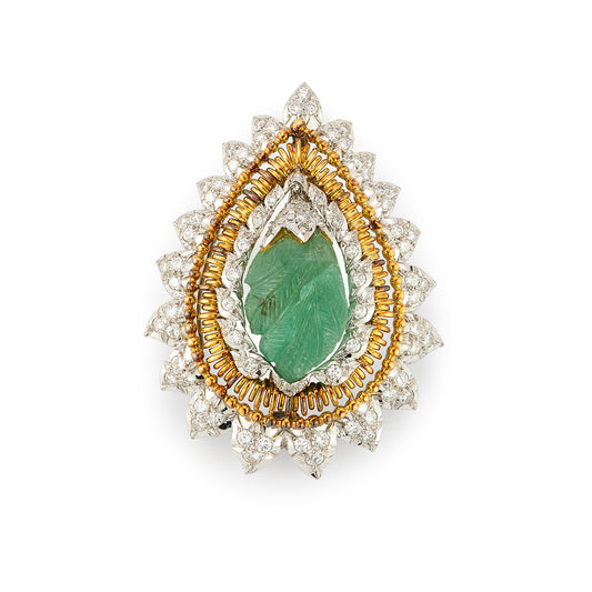 David Webb Emerald and Diamond Brooch