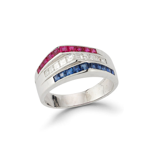 Cartier "Americana" Ruby, Sapphire & Diamond Ring