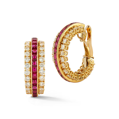 Van Cleef & Arpels Ruby and Diamond Gazelle Hoop Earrings