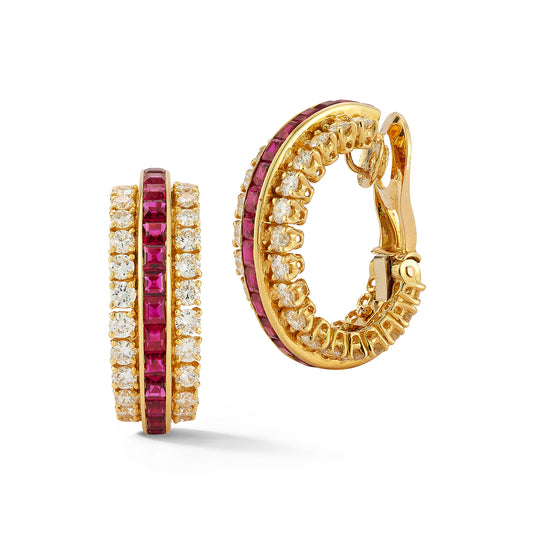 Van Cleef & Arpels Ruby and Diamond Gazelle Hoop Earrings