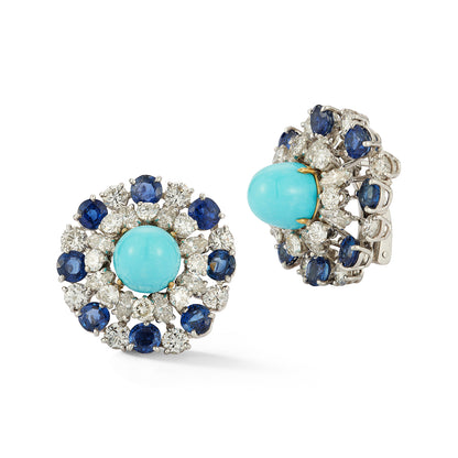 Bulgari Turquoise, Sapphire & Diamond Earrings