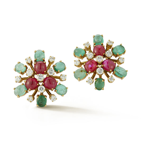 Bulgari Ruby, Emerald and Diamond Flower Earrings