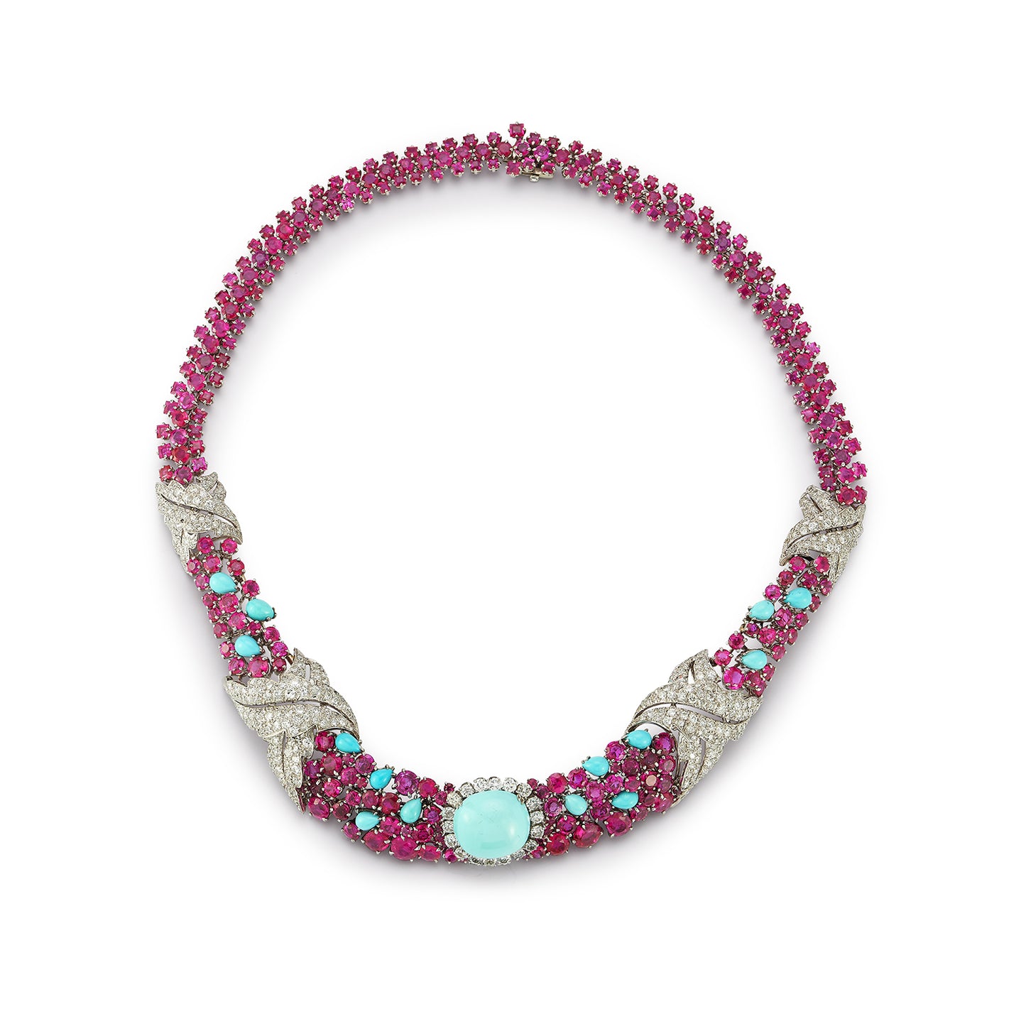 David Webb Ruby, Diamond, Turquoise Necklace