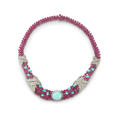 David Webb Ruby, Diamond, Turquoise Necklace