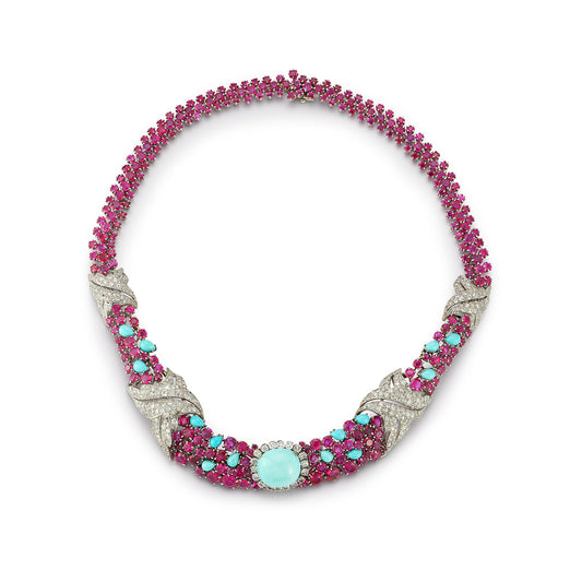 David Webb Ruby, Diamond, Turquoise Necklace