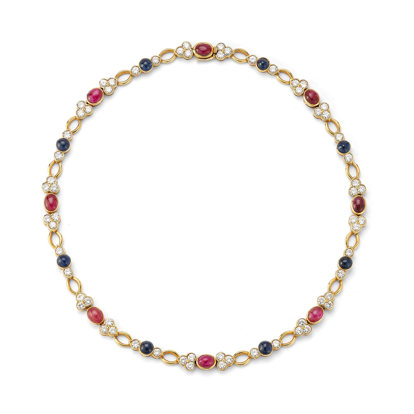 Van Cleef & Arpels Cabochon Ruby, Sapphire, and Diamond Necklace