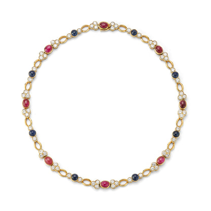 Van Cleef & Arpels Cabochon Ruby, Sapphire, and Diamond Necklace