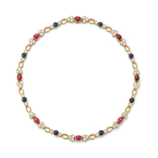 Van Cleef & Arpels Cabochon Ruby, Sapphire, and Diamond Necklace