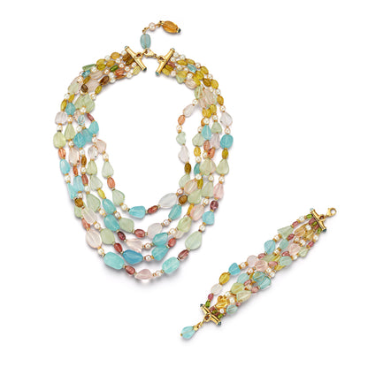 Bulgari Multi-Gemstone and Pearl Beaded Necklace and Bracelet Set