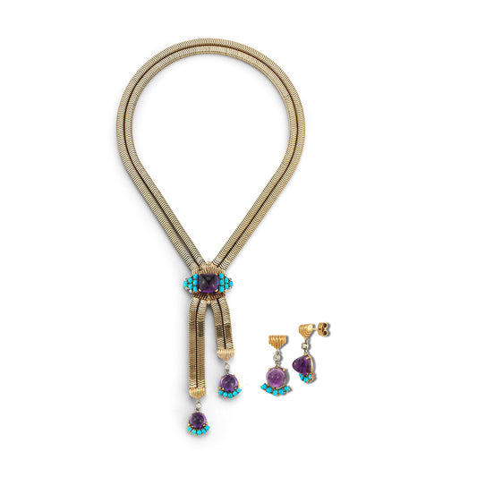 Cartier Amethyst & Turquoise Necklace and Earring Set