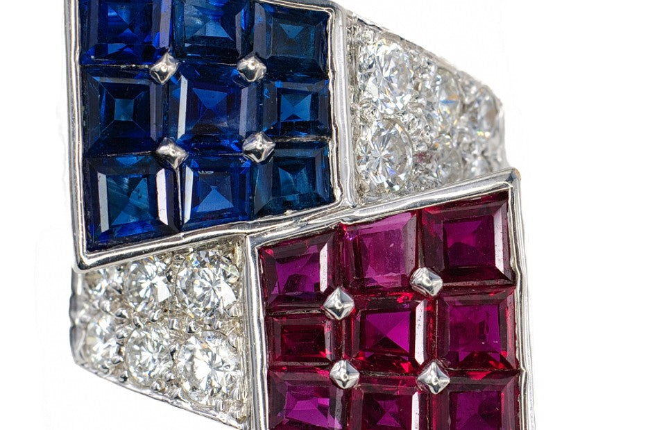 Oscar Heyman Bros Sapphire Ruby and Diamond Americana Ring