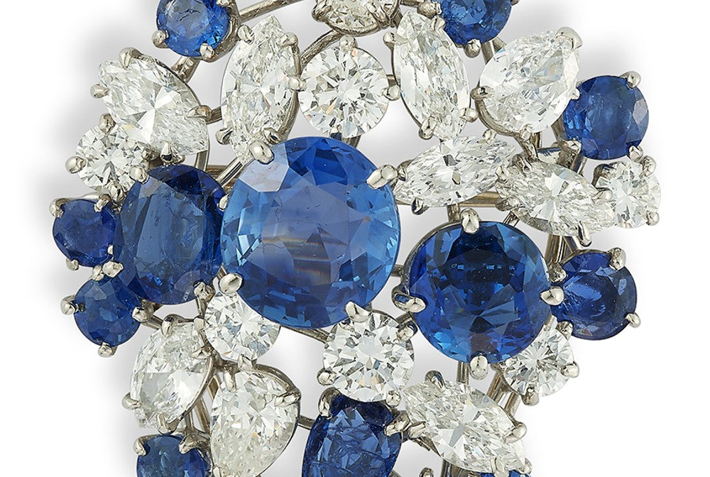 Oscar Heyman & Brothers Platinum Sapphire and Diamond Cluster Brooch