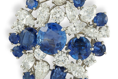 Oscar Heyman & Brothers Platinum Sapphire and Diamond Cluster Brooch