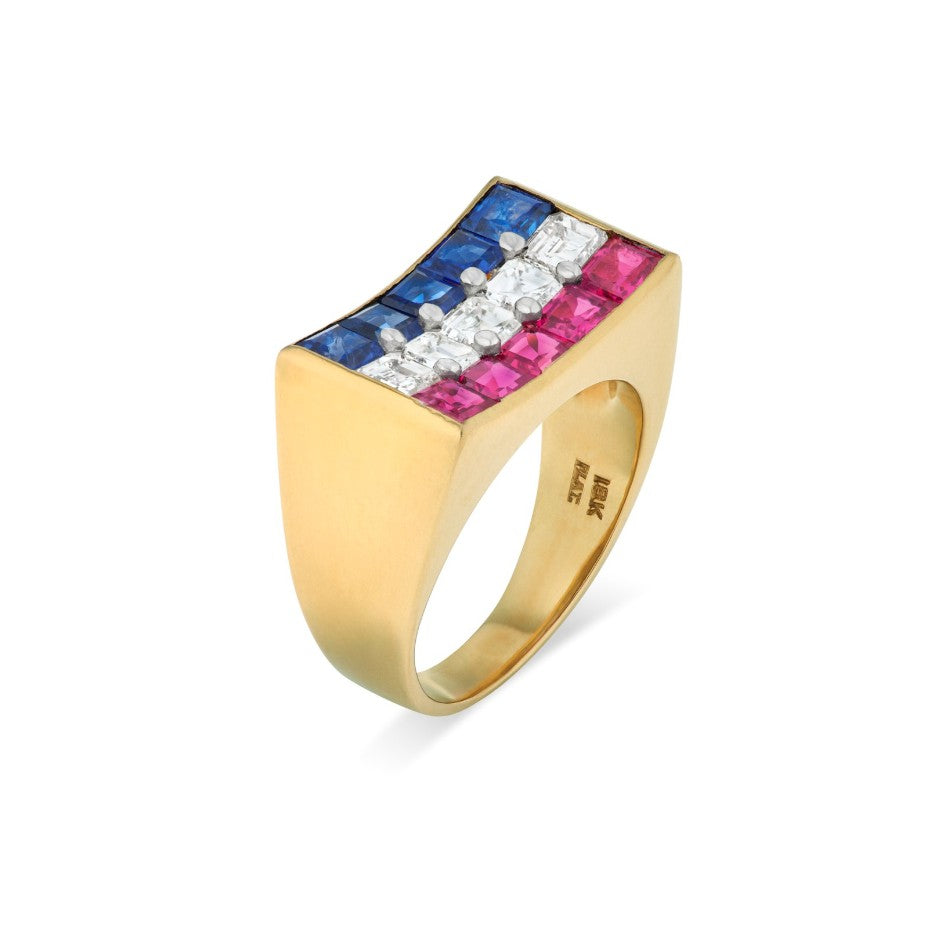 Oscar Heyman & Brothers 18k Yellow Gold and Platinum "Americana" Band Ring