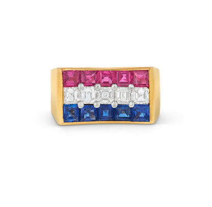 Oscar Heyman & Brothers 18k Yellow Gold and Platinum "Americana" Band Ring