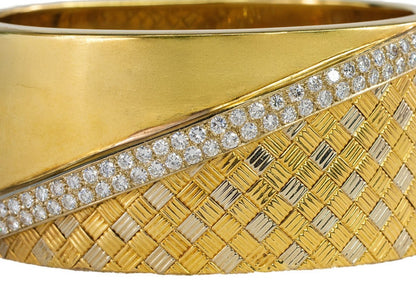 Vintage Two-Tone Diamond Woven Gold Bangle Bracelet