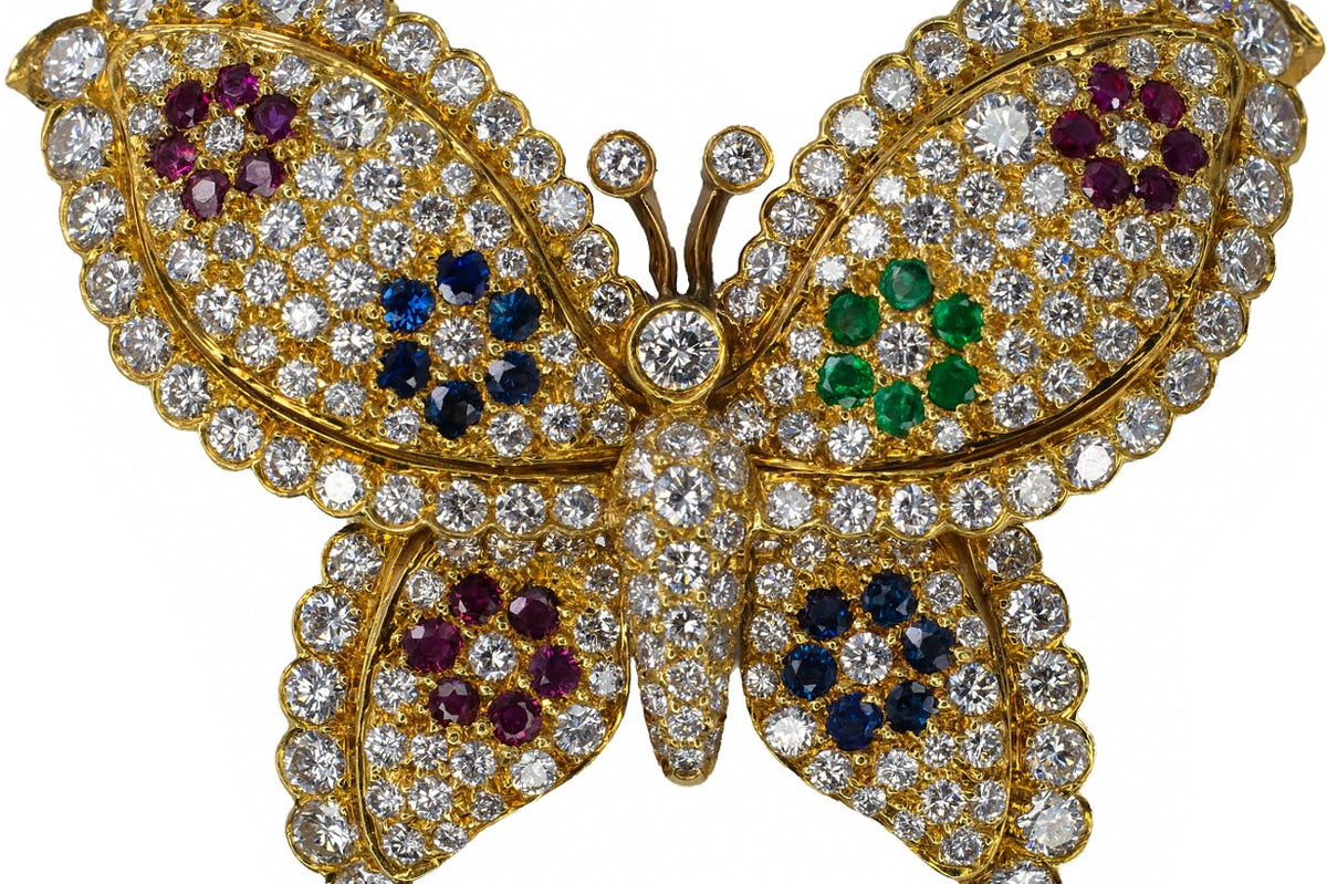 Van Cleef & Arpels Diamond and Multi Gem Butterfly Brooch