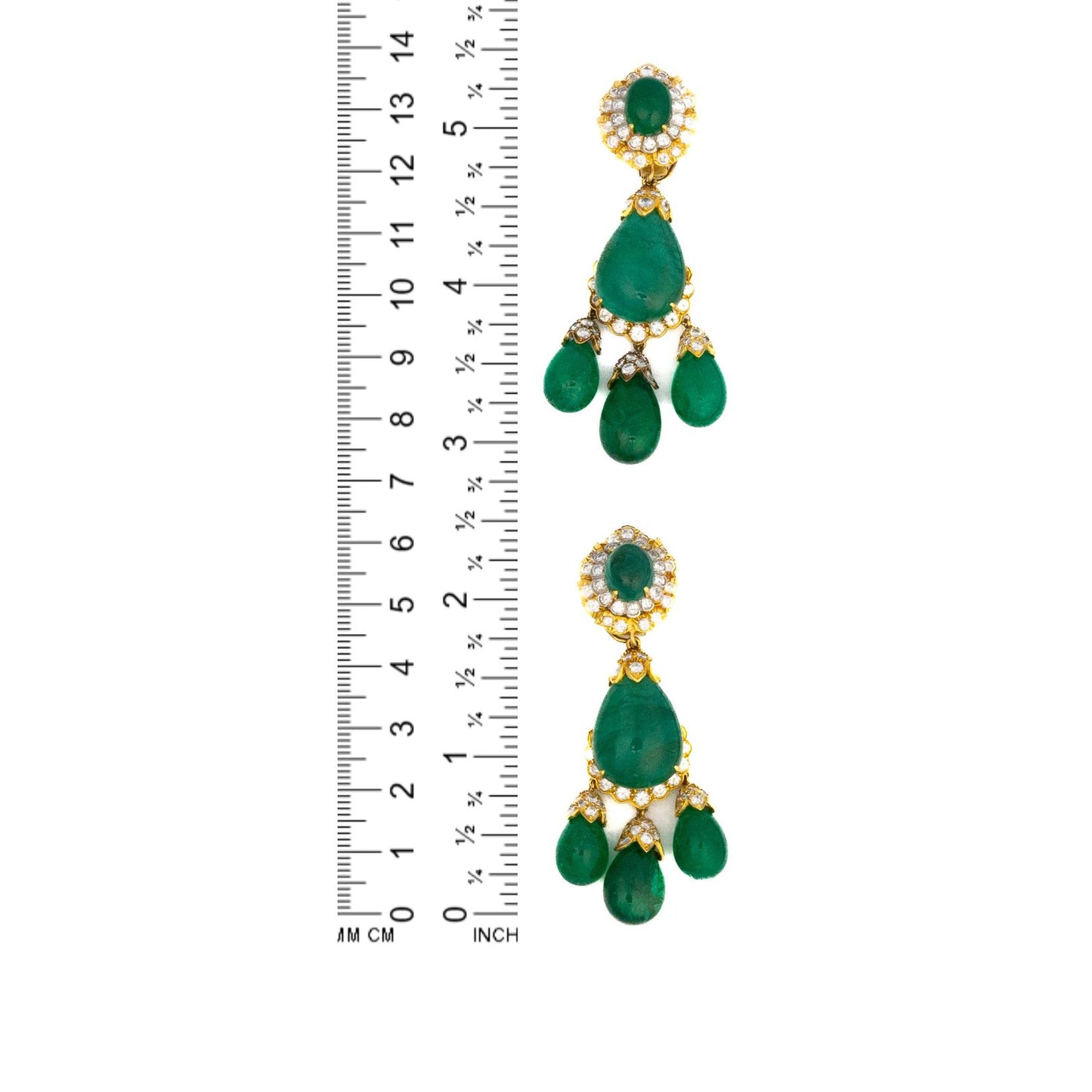 David Webb Pair of Emerald and Diamond Pendent Ear Clips