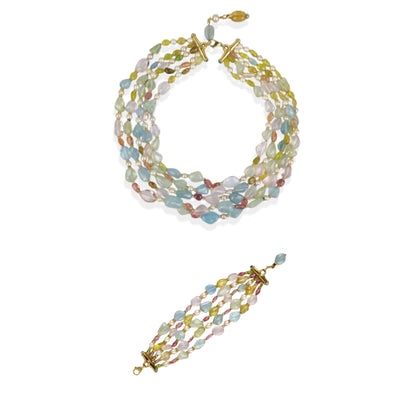 Bulgari Multi-Gemstone and Pearl Beaded Necklace and Bracelet Set